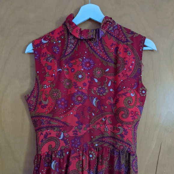 Vintage 60's 70's Nu-Mode boutique red Paisley Maxi dress - Picture 5 of 12